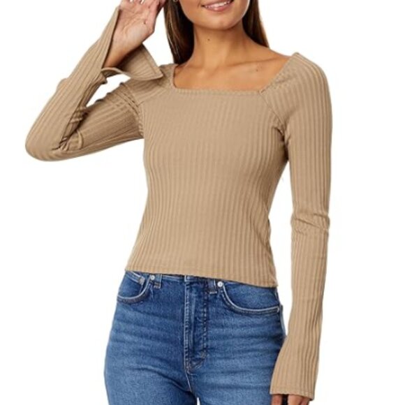 Madewell Ribbed square Neck Long-Sleeve Top Size Medium - Picture 1 of 10
